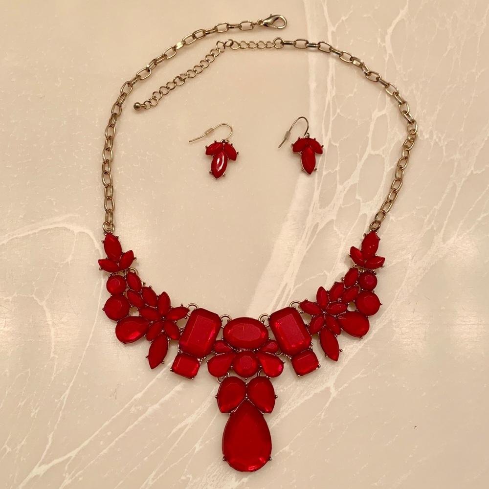 Beautiful red statement necklace and earrings